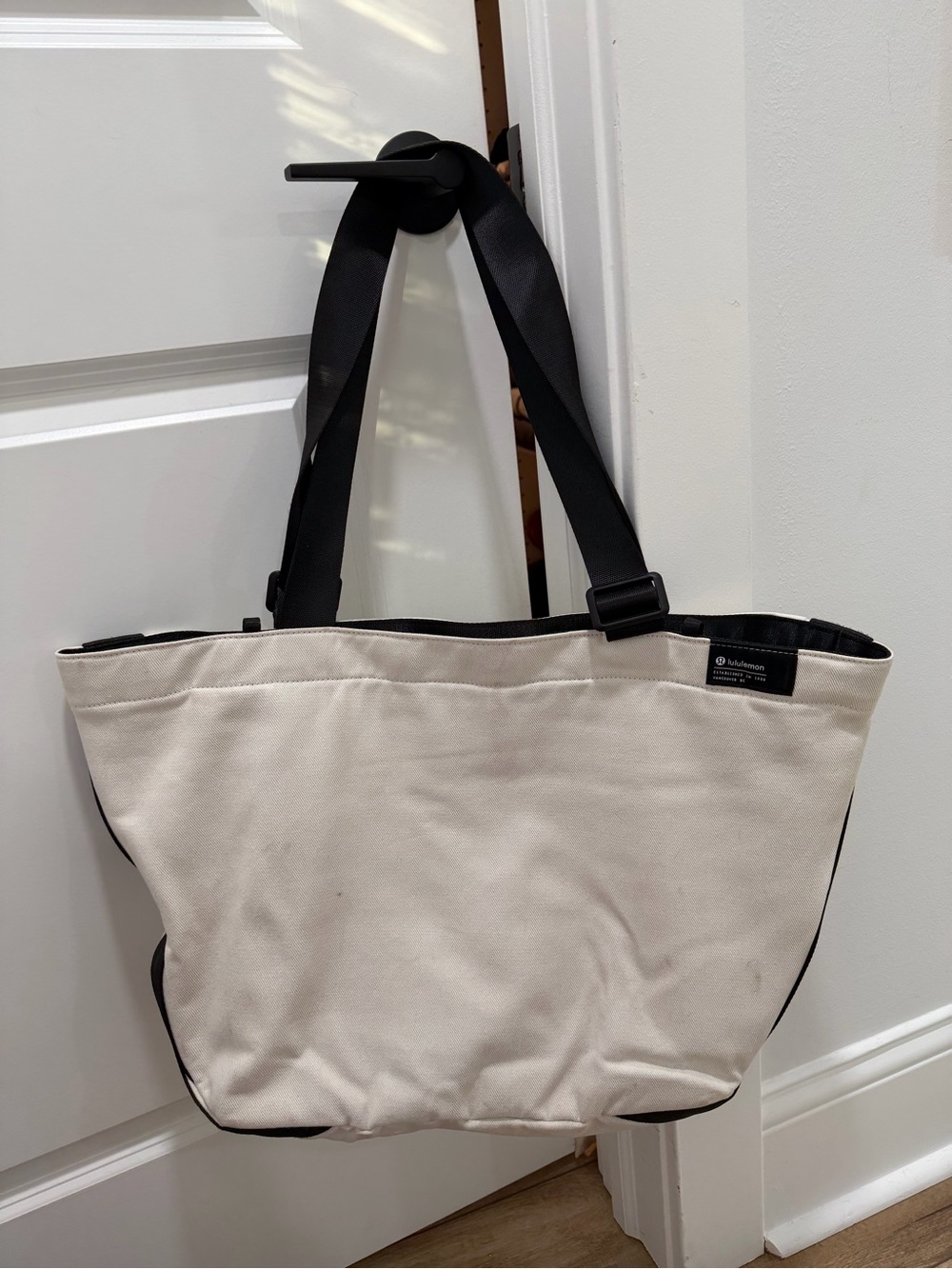 lululemon athletica Cream Canvas Tote with Black Straps